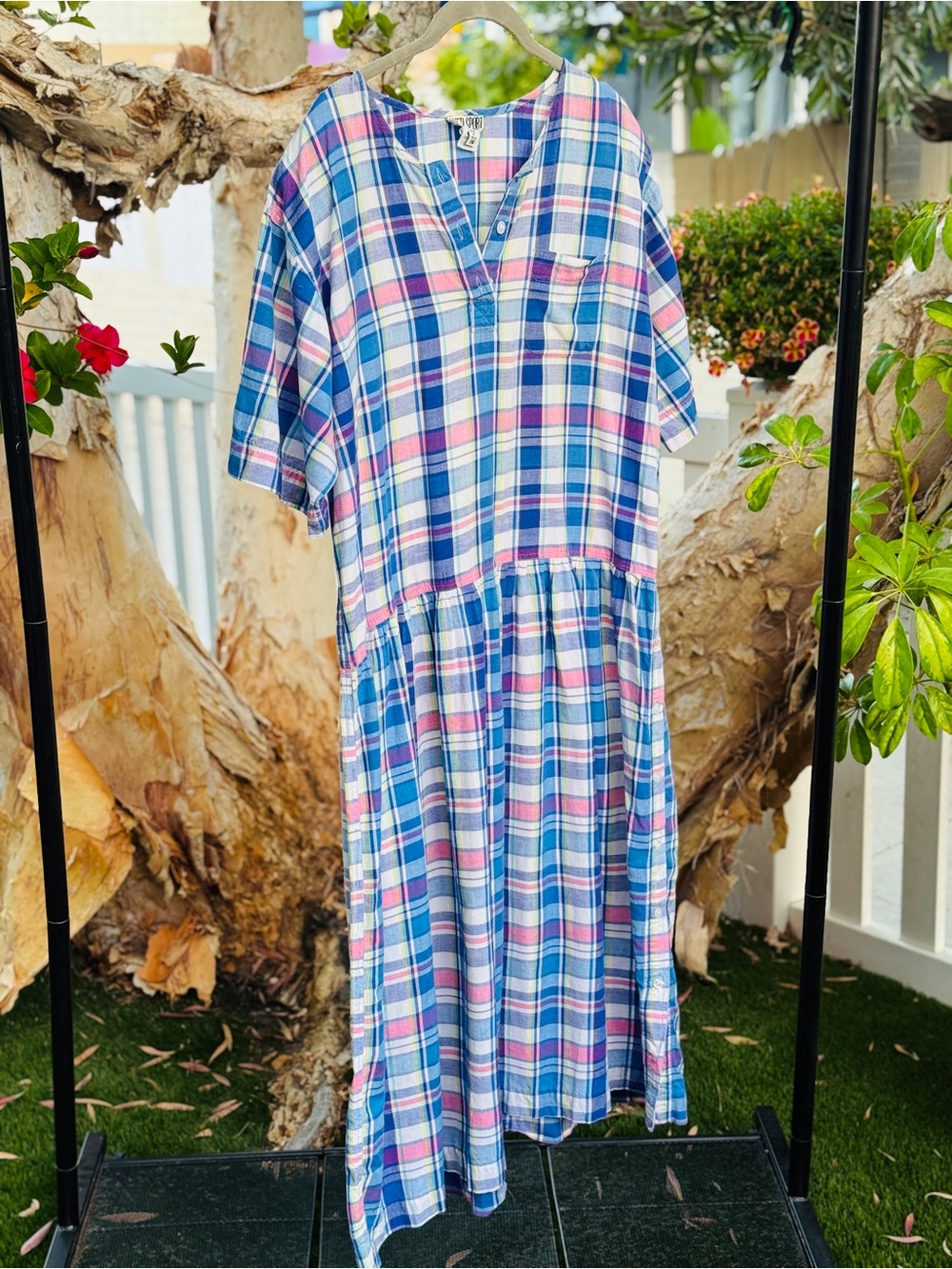 Vintage Plaid cottagecore cotton Drop Waist Dress Matti Sport Tradwife Sz 16 GUC